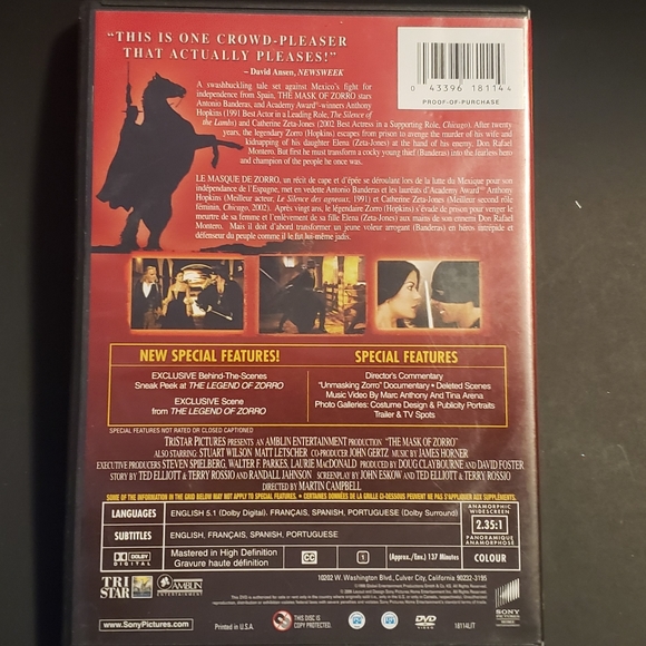 The Mask of Zorro DVD - Picture 2 of 2